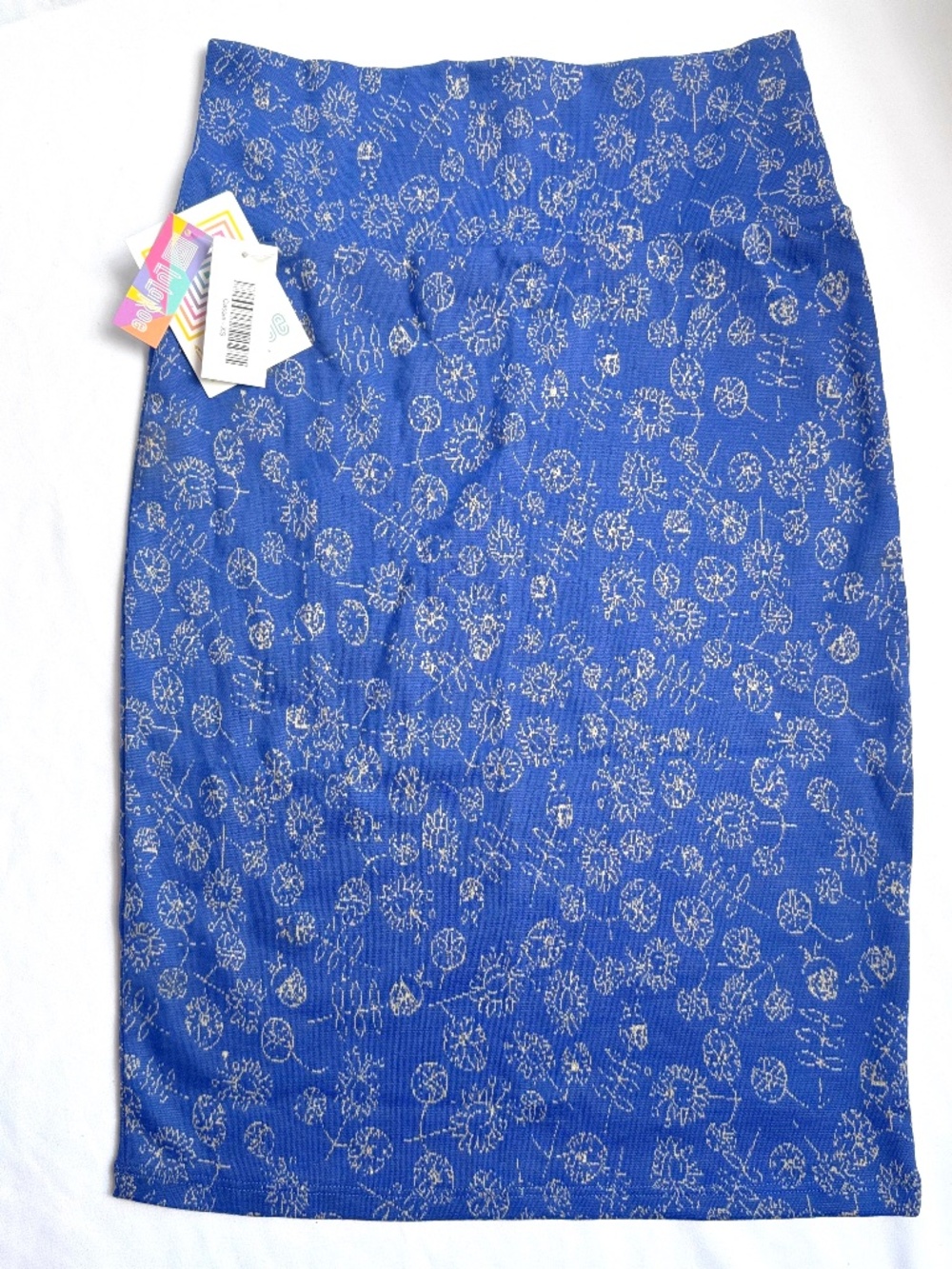 Lularoe skirt Size XS Cassie pencil stretch knee length blue floral NEW